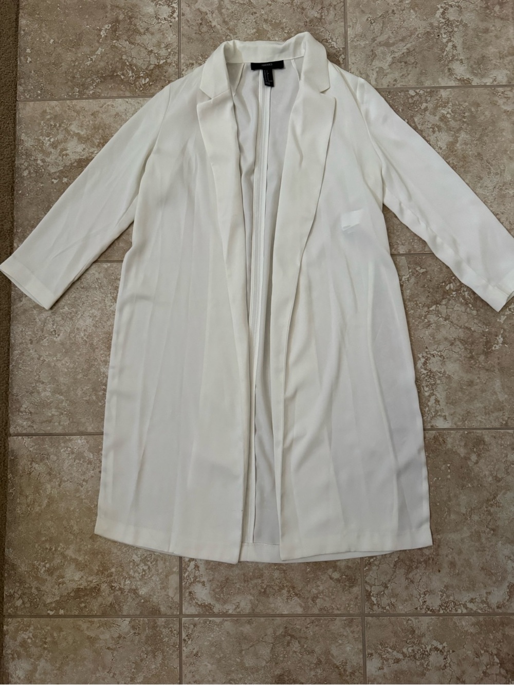 Forever 21 White Open-Front light weight Blazer trench coat style
